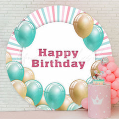 Lofaris Green Balloon Stripes Birthday Party Round Backdrop