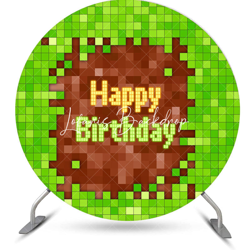 Lofaris Green Brown Pixel Games Round Backdrop For Birthday