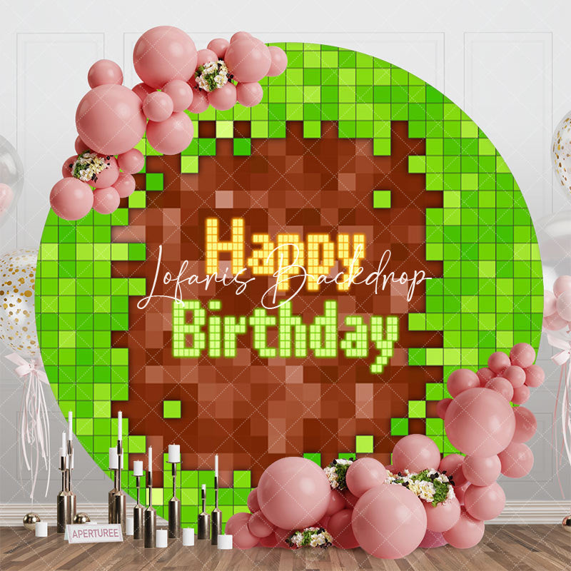 Lofaris Green Brown Pixel Games Round Backdrop For Birthday