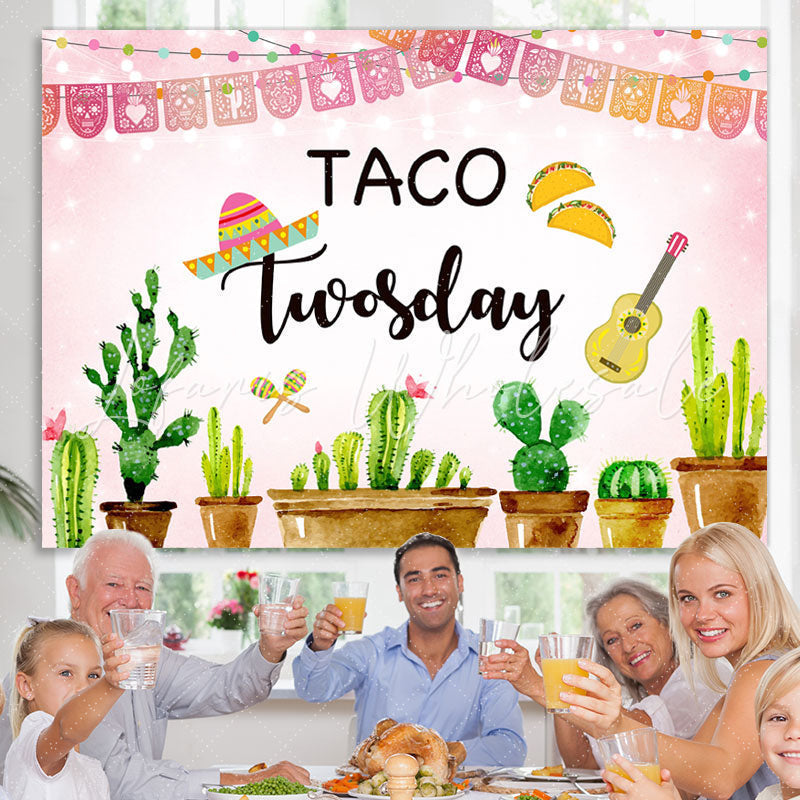 Lofaris Green Cactus And Pink Twosday Backdrop For Birthday