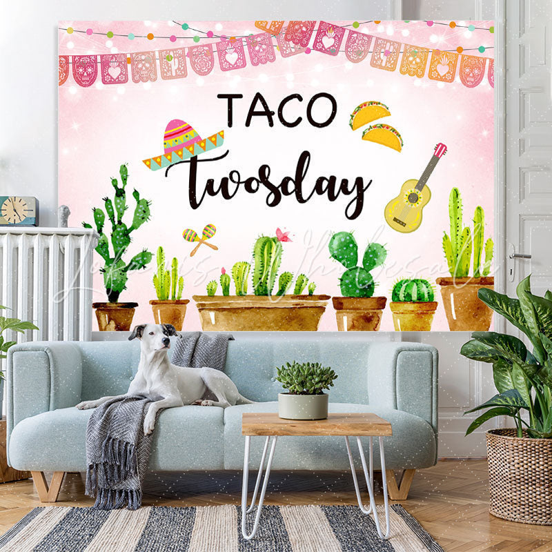 Lofaris Green Cactus And Pink Twosday Backdrop For Birthday