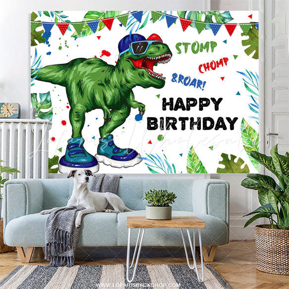 Lofaris Green Cartoon Dinosaur Happy Birthday Party Backdrop