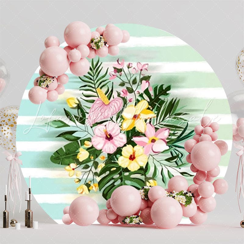 Green Flowers Bloom Round Backdrop For Elegant Nature Theme Decor