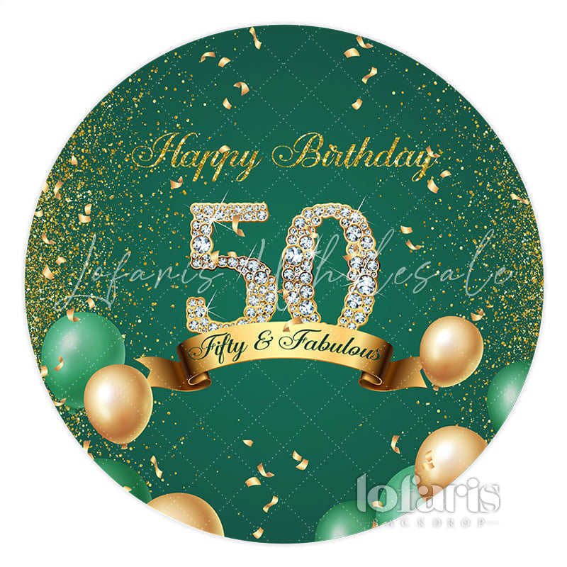 Lofaris Green Happy Fifty And Fabulous Round Birthday Backdrop