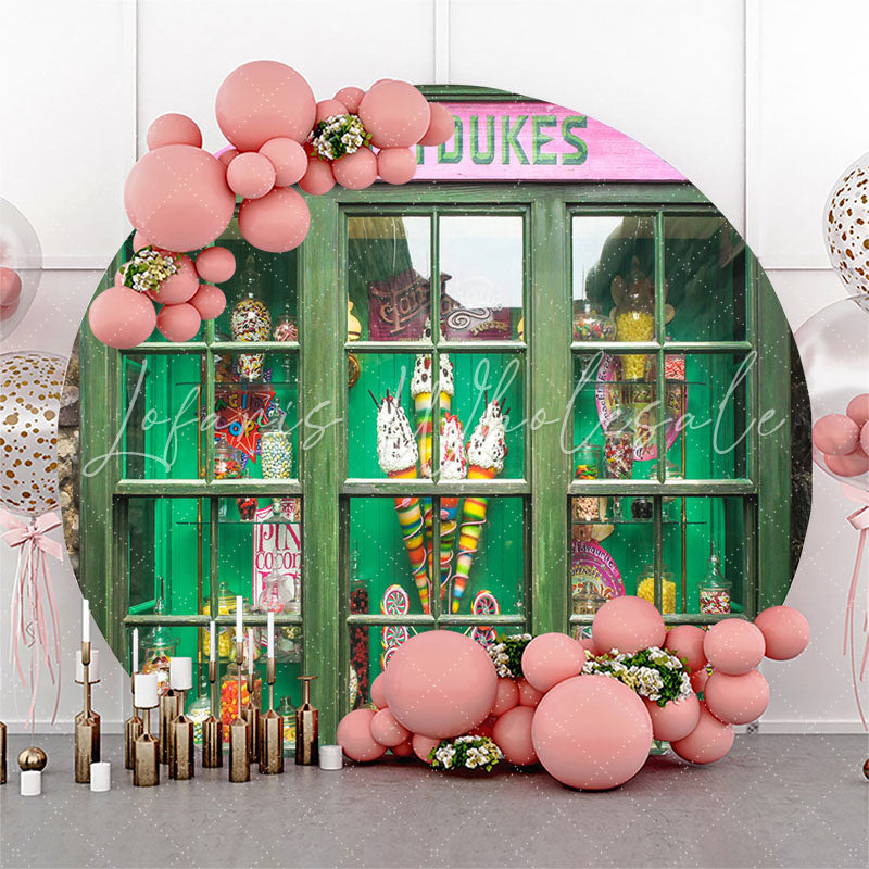 Lofaris Green Honeydukes Sweetshop Birthday Round Backdrop