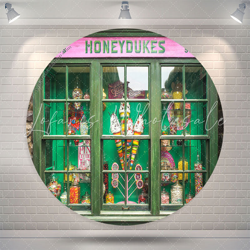Lofaris Green Honeydukes Sweetshop Birthday Round Backdrop