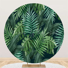 Lofaris Green Leaf Theme Happy Birthday Round Backdrop For Party