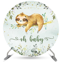 Lofaris Green Leaves And Cute Sloth Round Baby Shower Backdrop