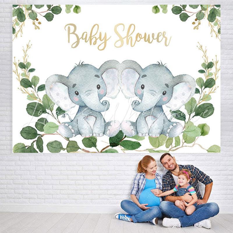 Lofaris Green Leaves And Elephants Baby Shower Backdrop