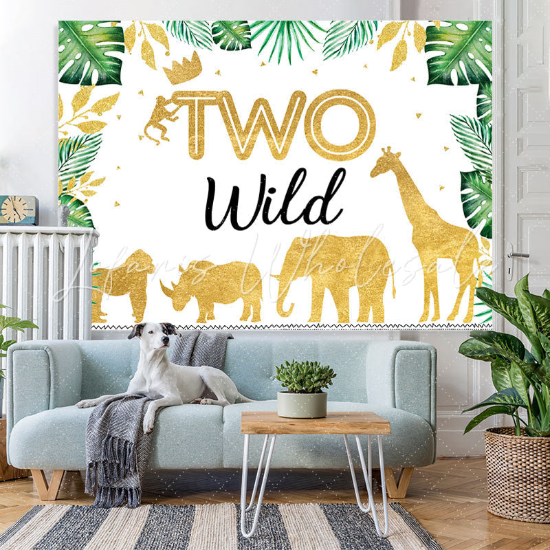 Lofaris Green Leaves And Glitter Animals 2nd Birthday Backdrop