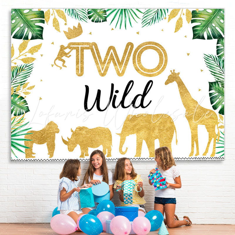 Lofaris Green Leaves And Glitter Animals 2nd Birthday Backdrop