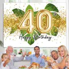Lofaris Green Leaves And Gold Glitter 40th Birthday Backdrop