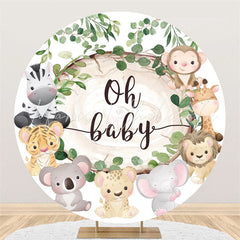 Lofaris Green Leaves And Safari Animals Happy Birthday Backdrop