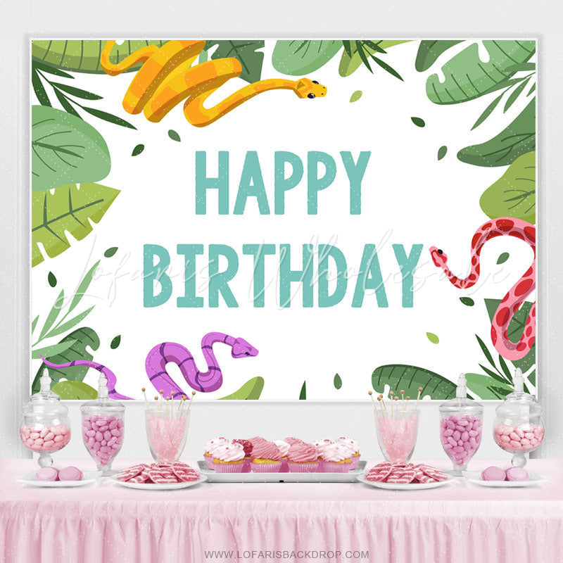 Lofaris Green Leaves And Snake Happy Birthday Backdrop Banner