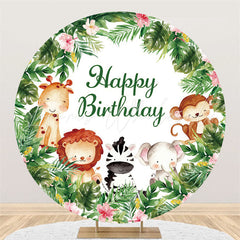 Lofaris Green Leaves Anlmals Theme Happy Birthday Circle Backdrop