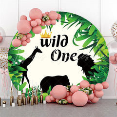 Lofaris Green Leaves Black Wild Animals Round 1st Birthday Backdrop