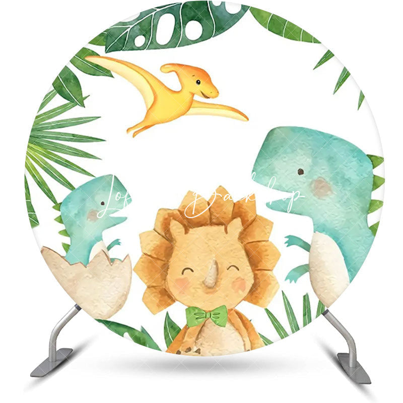 Lofaris Green Monstera Dinosaurs Round Backdrop For Party