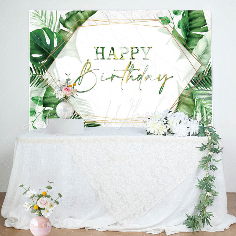 Lofaris Green Monstra Marble Texture Happy Birthday Backdrop