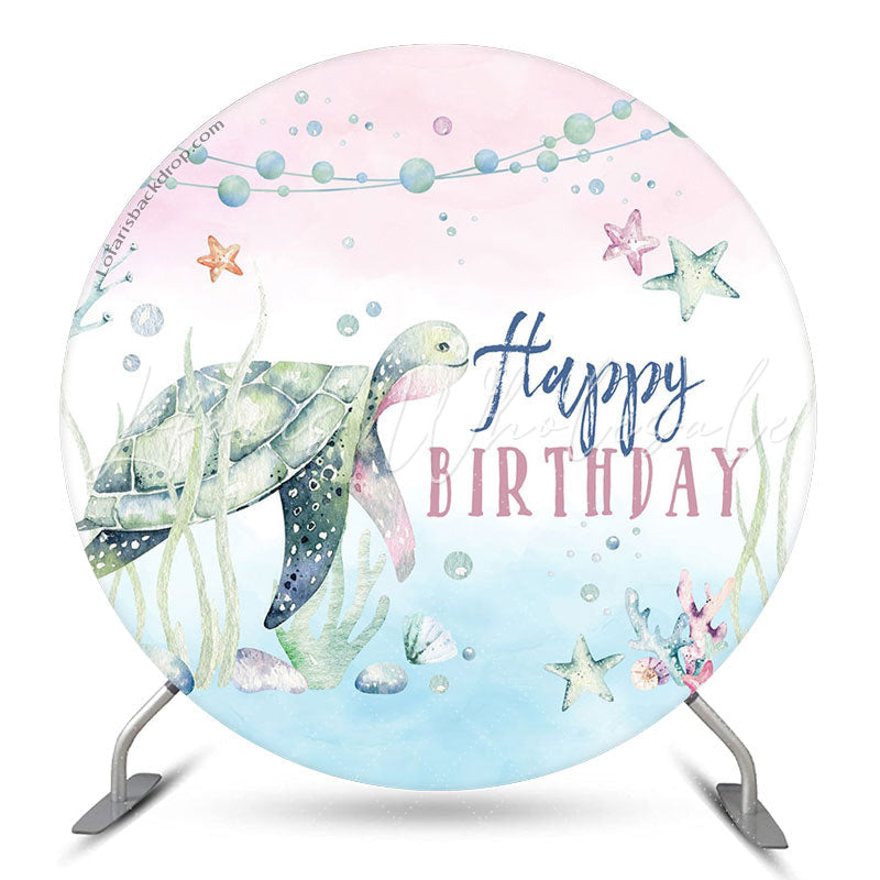 Lofaris Green Sea Turtle Starfish Boho Circle Birthday Backdrop