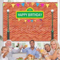 Lofaris Green Street Lamp And Red Brick Happy Birthday Backdrop