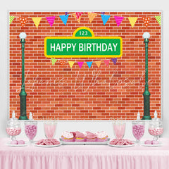 Lofaris Green Street Lamp And Red Brick Happy Birthday Backdrop