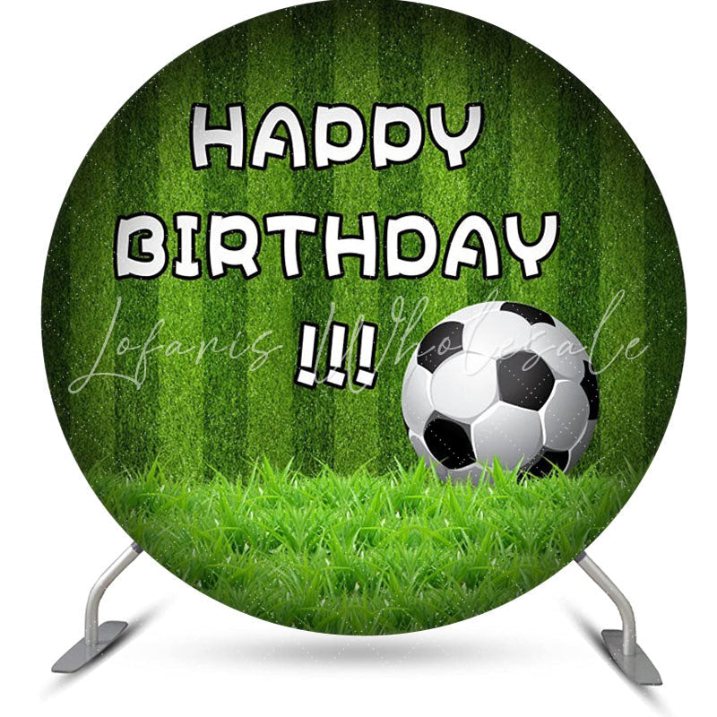 Lofaris Green Stripe Grass Football Round Birthday Backdrop