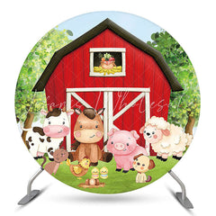 Lofaris Green Tree Red Farm Brithday Round Backdrop Cover