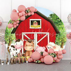 Lofaris Green Tree Red Farm Brithday Round Backdrop Cover