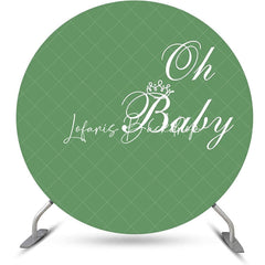 Lofaris Green White Oh Baby Round Gender Reveal Backdrop