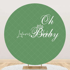 Lofaris Green White Oh Baby Round Gender Reveal Backdrop