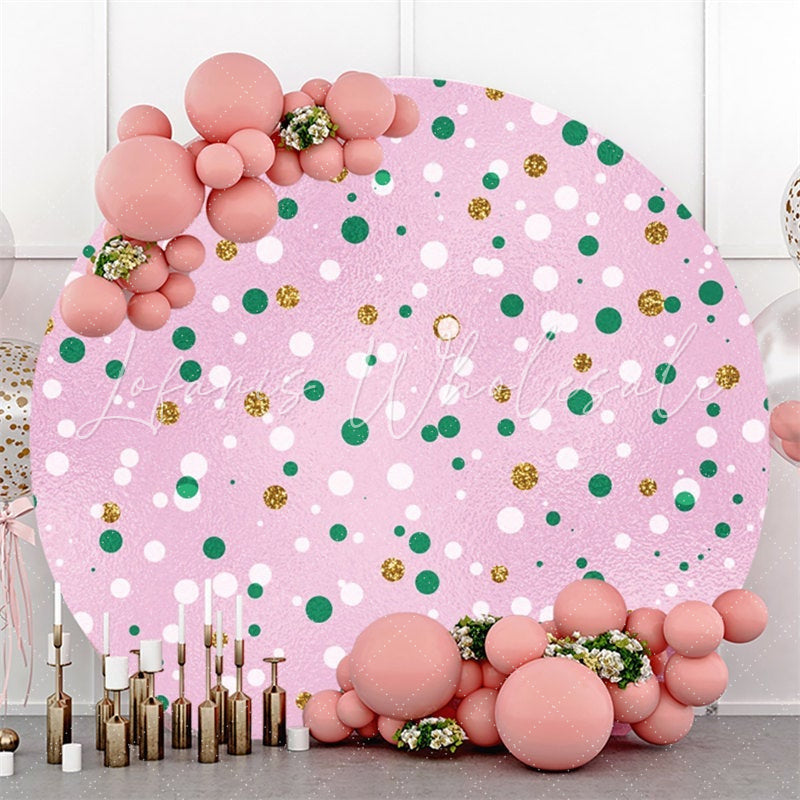 Lofaris Green White Spot Roung Pink Birthday Party Backdrop