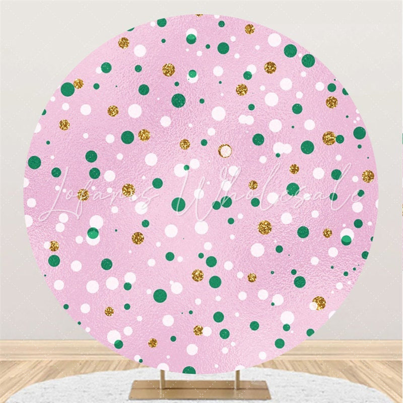 Lofaris Green White Spot Roung Pink Birthday Party Backdrop