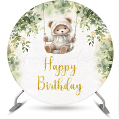 Lofaris Greenery Teddy Bear Swing Round Birthday Backdrop