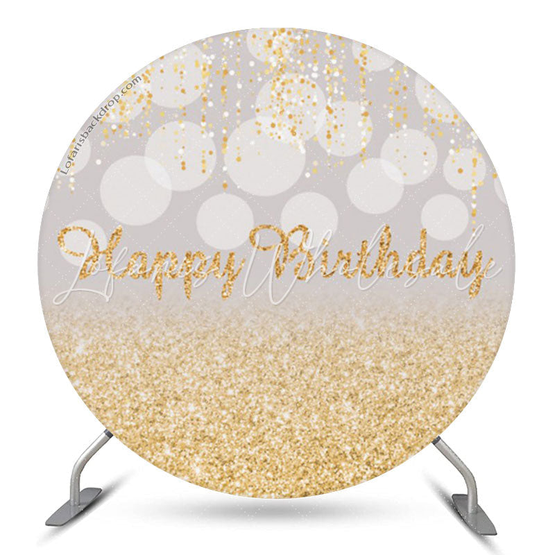 Lofaris Grey Bokeh Gold Gleam Round Birthday Backdrop Cover