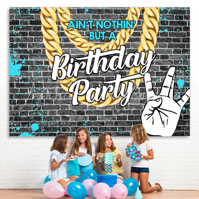 Lofaris Grey Brick With Blue Graffiti Birthday Party Backdrop