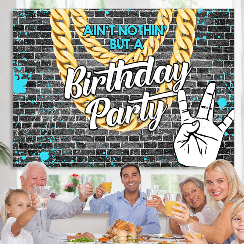 Lofaris Grey Brick With Blue Graffiti Birthday Party Backdrop