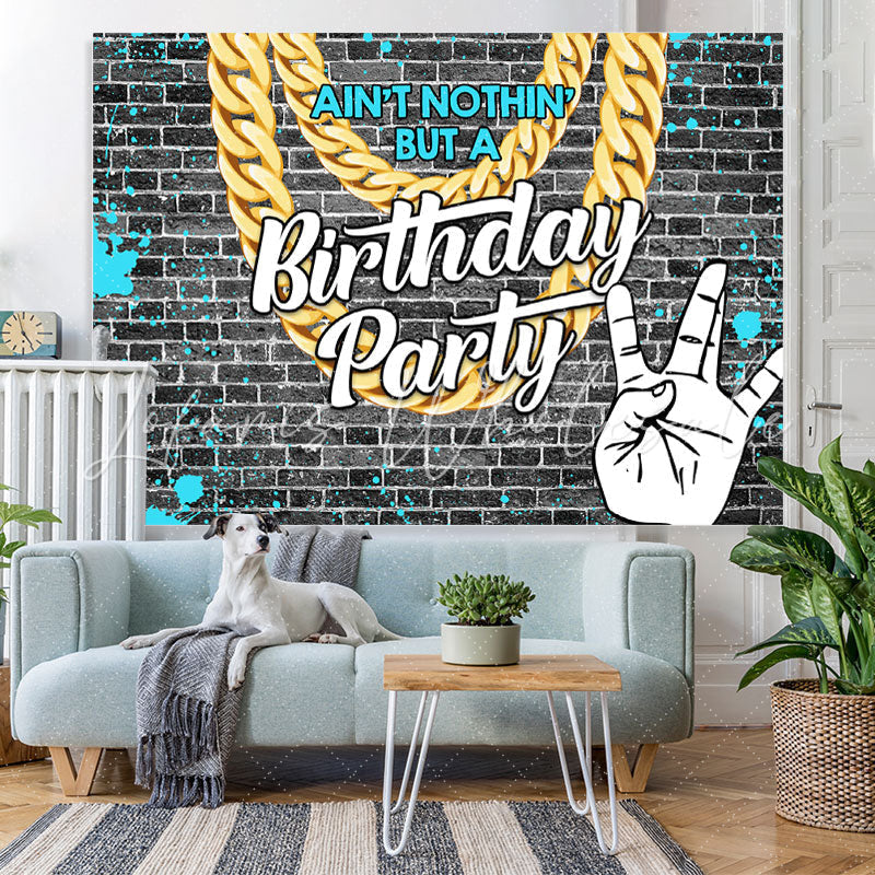 Lofaris Grey Brick With Blue Graffiti Birthday Party Backdrop
