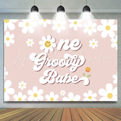 Lofaris Groovy Babe White Daisys Happy 1st Birthday Backdrop