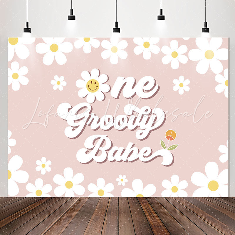 Lofaris Groovy Babe White Daisys Happy 1st Birthday Backdrop