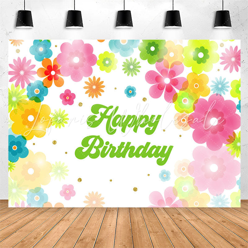 Lofaris Groovy Colorful Flowers Happy Birthday Backdrop