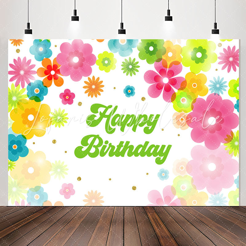 Lofaris Groovy Colorful Flowers Happy Birthday Backdrop