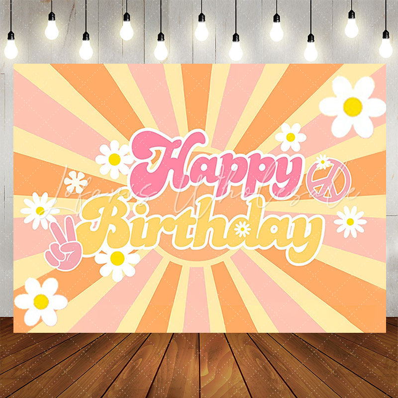Lofaris Groovy Floral Orange Sunshine Stripe Birthday Backdrop