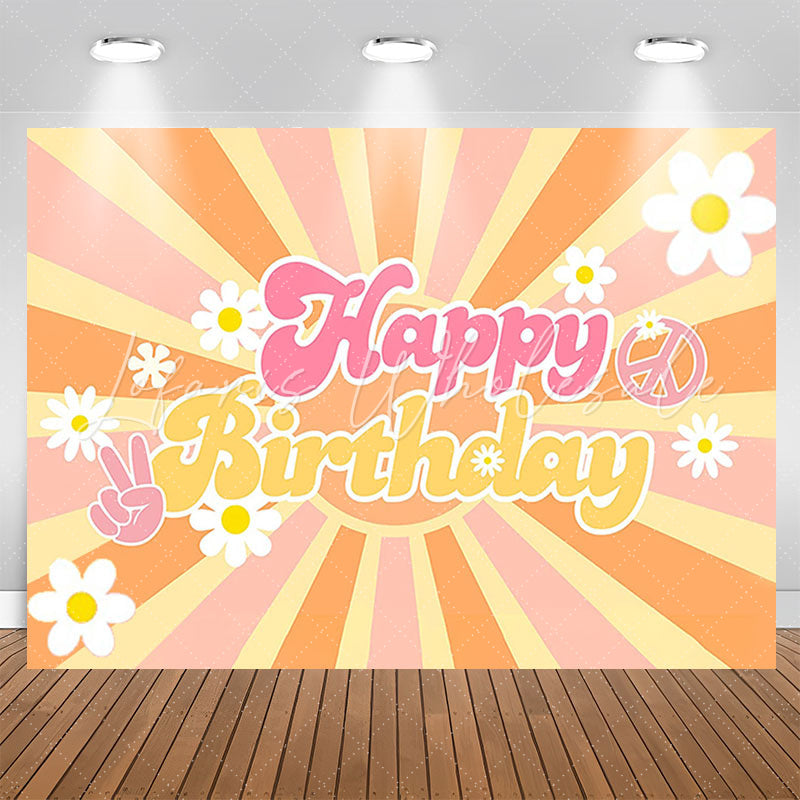 Lofaris Groovy Floral Orange Sunshine Stripe Birthday Backdrop