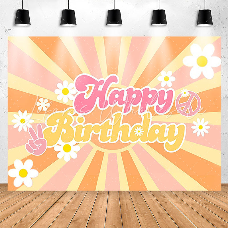 Lofaris Groovy Floral Orange Sunshine Stripe Birthday Backdrop