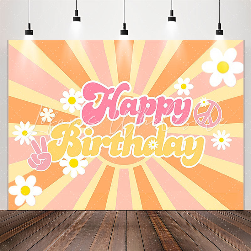 Lofaris Groovy Floral Orange Sunshine Stripe Birthday Backdrop