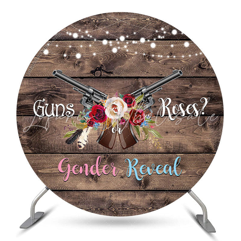 Lofaris Guns Or Roses Floral Wood Circle Gender Reveal Backdrop