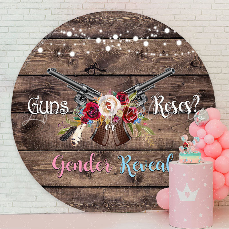 Lofaris Guns Or Roses Floral Wood Circle Gender Reveal Backdrop