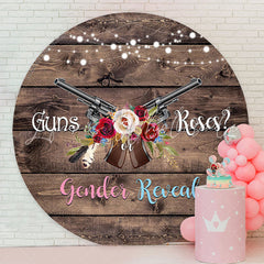Lofaris Guns Or Roses Floral Wood Circle Gender Reveal Backdrop