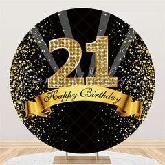 Lofaris Happy 21st Birthday Gold Ribbon Round Backdrops