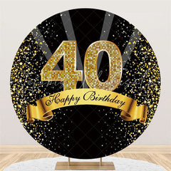 Lofaris Happy 40th Birthday Black And Gold Glitter Round Backdrops